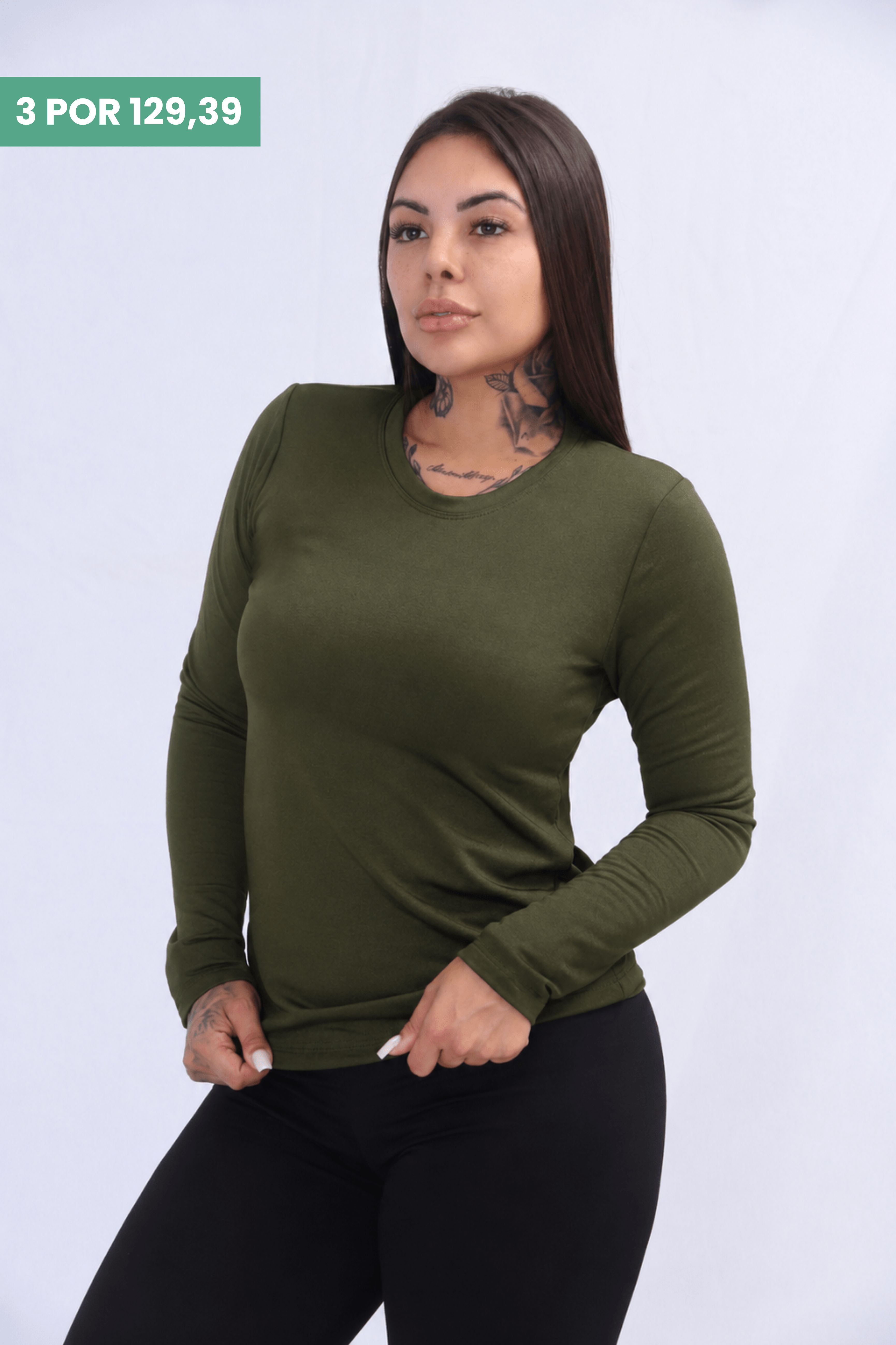 Blusa Térmica Peluciada S/Gola Verde Militar