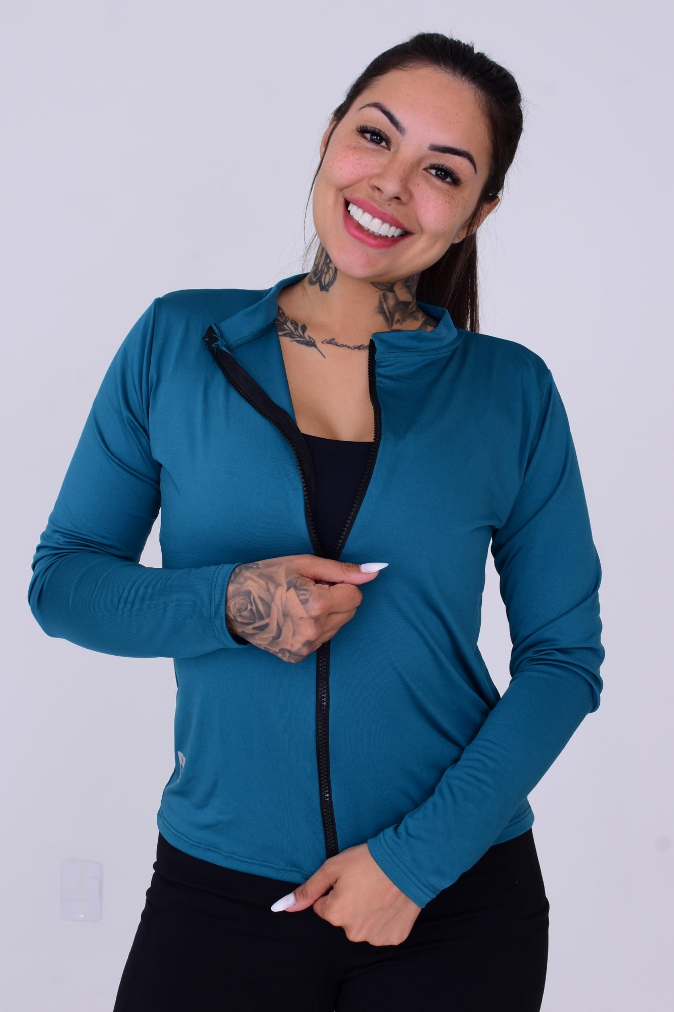 Casaco Fitness Feminino Verde Petróleo com Zíper Tratorado