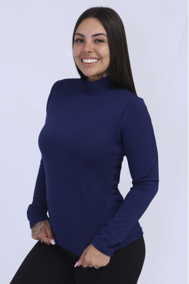 BLUSA TÉRMICA PELUCIADA C/GOLA AZUL MARINHO