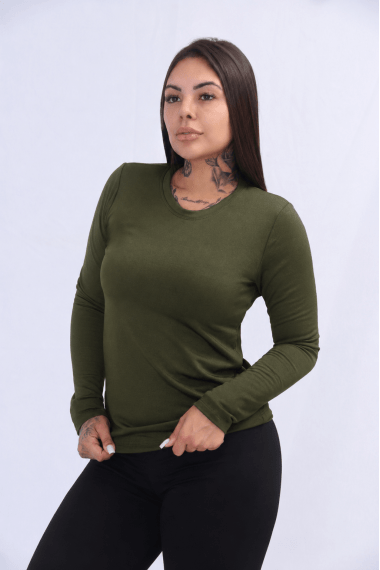 BLUSA TÉRMICA PELUCIADA S/GOLA VERDE MILITAR