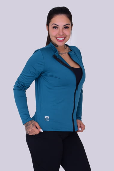 Casaco Fitness Feminino Verde Petróleo com Zíper Tratorado