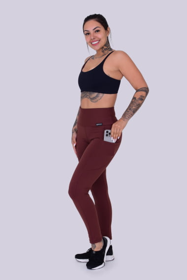 Legging Com Bolso Marrom