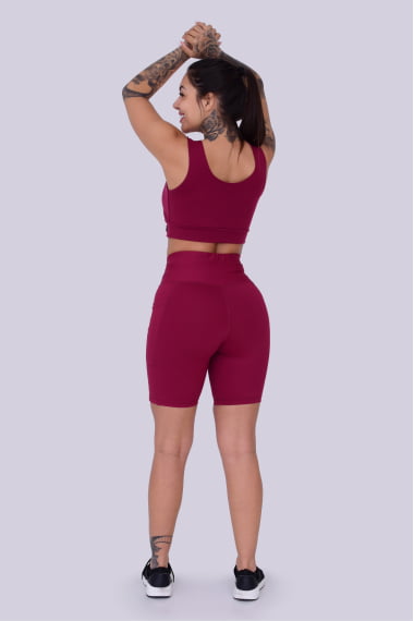 Bermuda Academia com Bolso Bordô
