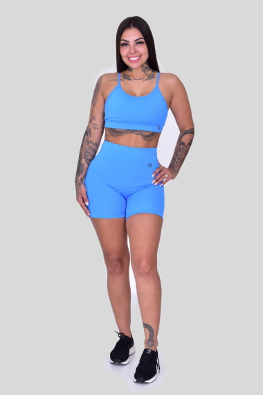 Short Com Bolso Azul Neon