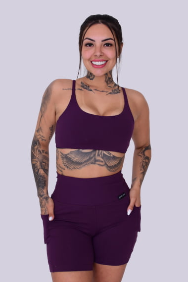 Short Com Bolso Berinjela