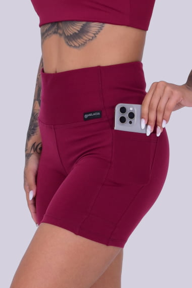 Short Com Bolso Bordô