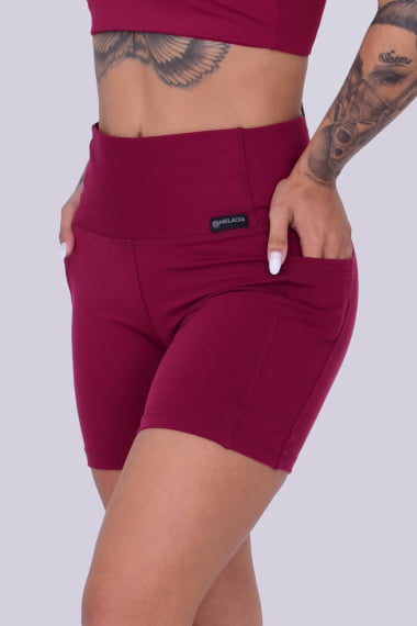 SHORT FITNESS COM BOLSO BORDÔ