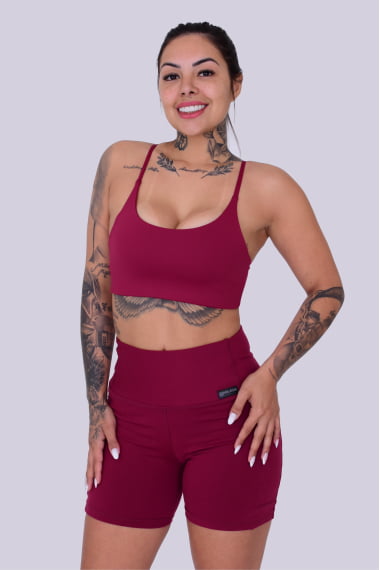 Short Com Bolso Bordô