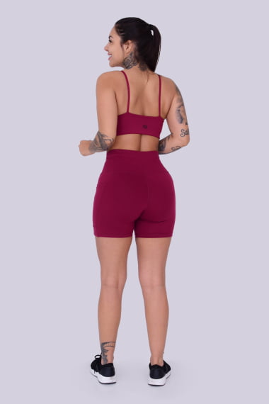 Short Com Bolso Bordô