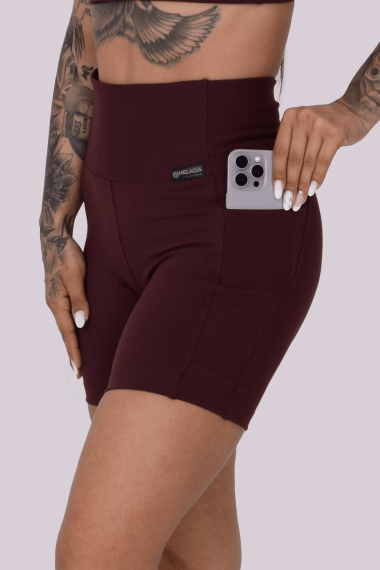 SHORT FITNESS COM BOLSO MARROM