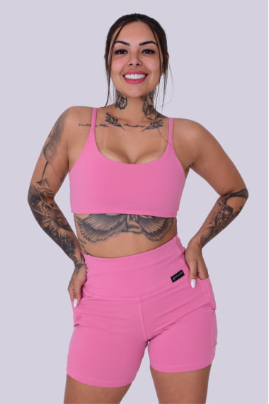 Short Com Bolso Rosé