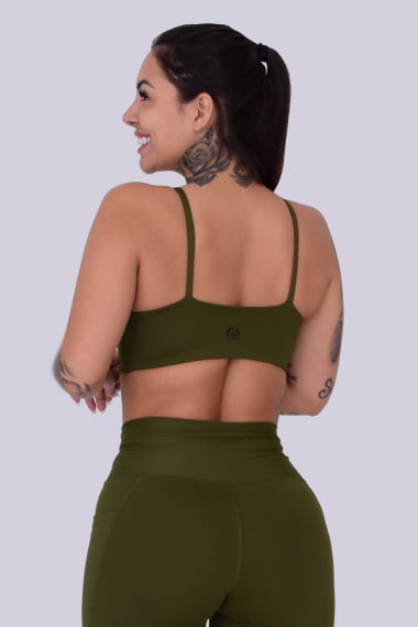 Top Dupla Face Verde Militar e Marrom com Alta Sustentação – TOP DUO