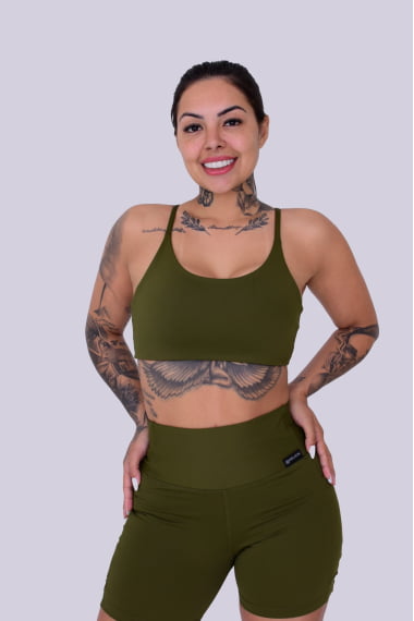 Top Dupla Face Verde Militar e Marrom com Alta Sustentação – TOP DUO