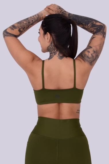 Top Dupla Face Verde Militar e Marrom com Alta Sustentação – TOP DUO